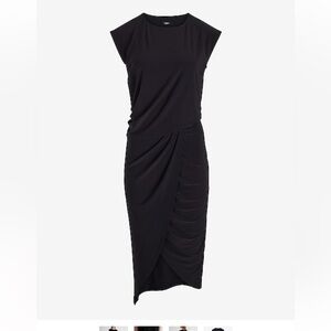 Express Crew Neck Cap Sleeve Ruched Draped
Midi Sheath Dress